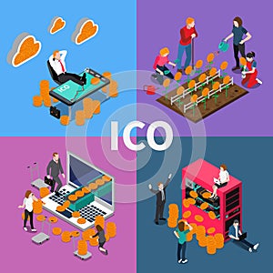 Blockchain ICO Isometric Concept