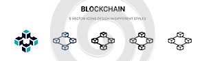 Blockchain icon in filled, thin line, outline and stroke style. Vector illustration of two colored and black blockchain vector