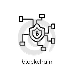 Blockchain icon. Trendy modern flat linear vector Blockchain icon on white background from thin line Cryptocurrency economy and f