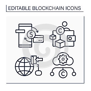 Blockchain line icons set