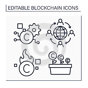Blockchain line icons set