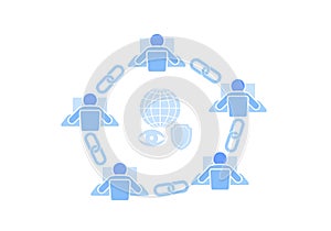 Blockchain link sign connection flat design. Internet technology chain icon hyperlink security business network concept
