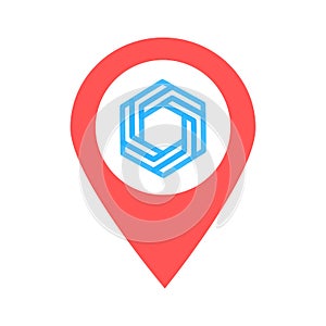 Blockchain location map pin pointer icon. Element of map point for mobile concept and web apps. Icon for website design and app de