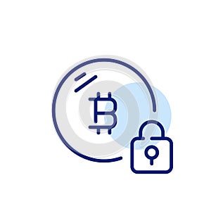 Blockchain Lock. Bitcoin coin and padlock. Cryptographic security provided by blockchain technology. Pixel perfect icon