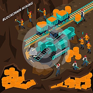 Blockchain Mining Isometric Concept