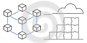 Blockchain Network and Cloud Computing Concept with Puzzle Integration