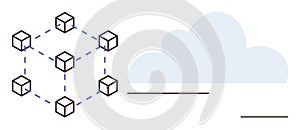 Blockchain Network and Cloud Computing Concept with Connected Nodes and Cloud Symbol