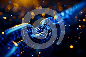 Blockchain network concept , Distributed ledger technology , Block chain text and computer connection. The file is saved