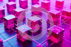 Blockchain network concept , Distributed ledger technology , Block chain text and computer connection. The file is saved