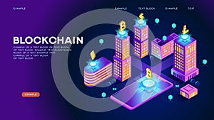 Abstract Blockchain isometric concept banner