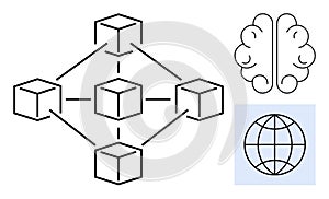 Blockchain Network Connected to Artificial Intelligence and Global Connectivity Concept