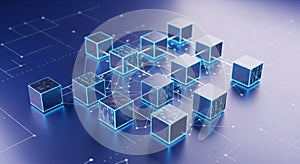 Blockchain network digital data technology connection abstract cubes generative ai