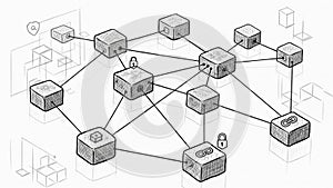 Blockchain network featuring interconnected cubes symbolizing