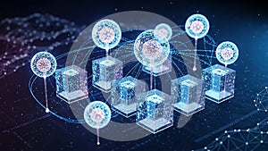 Blockchain Network with Interconnected Nodes and Data Blocks
