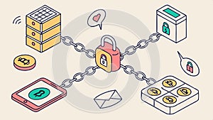 Blockchain network nodes, digital security, data connection, tech vector design Generative AI