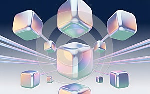 Blockchain network technology concept of abstract cubes connecting data exchange system