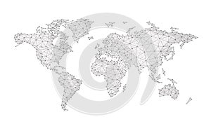 Blockchain polygon network world map isolated on white.