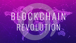 Blockchain revolution futuristic ultraviolet hud banner.