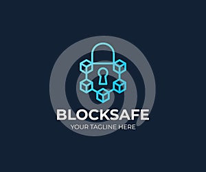 Blockchain security logo template. Cryptography vector design