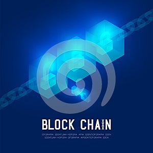 Blockchain technology 3D isometric virtual, Key Unlock protect system concept design illustration