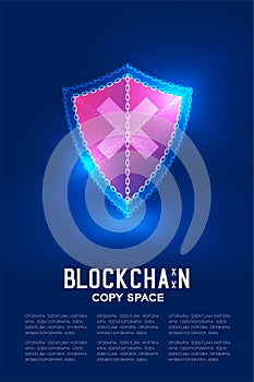 Blockchain technology 3D isometric virtual, Unsafe shield system concept design illustration