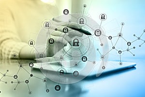 Blockchain technology abstract background. Cryptocurrency, encrypted data, cyber security.