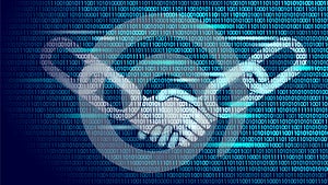 Blockchain technology agreement handshake business concept low poly. Icon sign symbol binary code numbers design. Hands