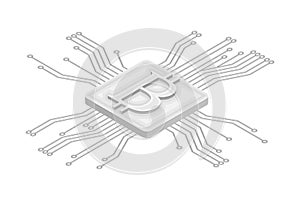 Blockchain Technology with Bitcoin Microcircuit Connection Isometric Vector Illustration