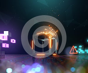 Blockchain Technology, Block disperse into small cubes photo