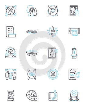 Blockchain Technology - BlockTech linear icons set. Decentralization, Encryption, Consensus, Smart contracts