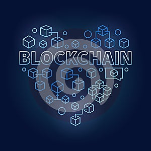 Blockchain technology blue heart. I love Block chain vector sign