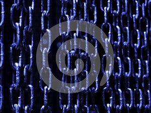 Blockchain technology concept. Abstract blue block chain, big data network background.