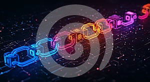 Blockchain Technology Concept with Glowing Chain