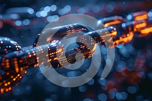 blockchain technology concept with glowing chain links