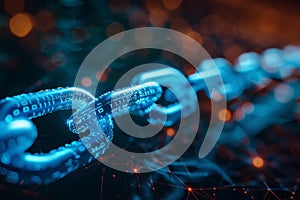 blockchain technology concept with glowing chain links