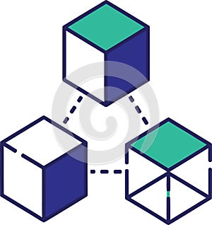 Blockchain Network Cubes Icon - Distributed Ledger Technology