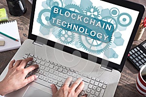 Blockchain technology concept on a laptop screen