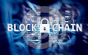 Blockchain technology Concept on server background. Data encryption