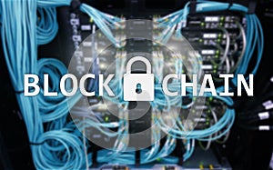 Blockchain technology Concept on server background. Data encryption