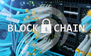 Blockchain technology Concept on server background. Data encryption