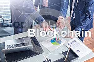 Blockchain technology Concept on server background. Data encryption