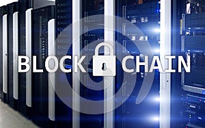 Blockchain technology Concept on server background. Data encryption