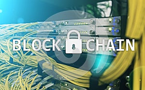 Blockchain technology Concept on server background. Data encryption