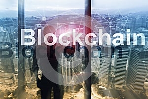 Blockchain technology Concept on server background. Data encryption