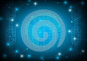 Blockchain technology concept world blue background vector