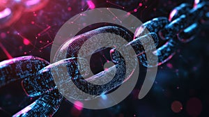 Blockchain technology creating secure digital chain with binary code on dark background