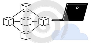 Blockchain Network Cloud Computing with Laptop and Data Storage Concepts