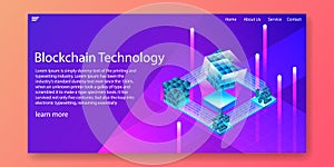 Blockchain Technology, Digital data encryption isometric concept.Web template design.vector illustration