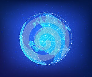 Blockchain technology futuristic hud banner with world globe. photo