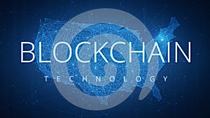 Blockchain technology hud banner with USA map. photo